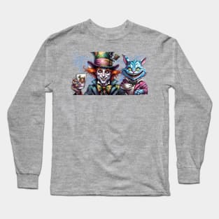 Mad Hatter and Cheshire Cat drink tea Long Sleeve T-Shirt